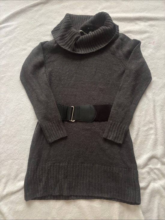 AB Studio Sweaters - AB Studio Charcoal Cowl Neck Sweater Dress with Waist Belt